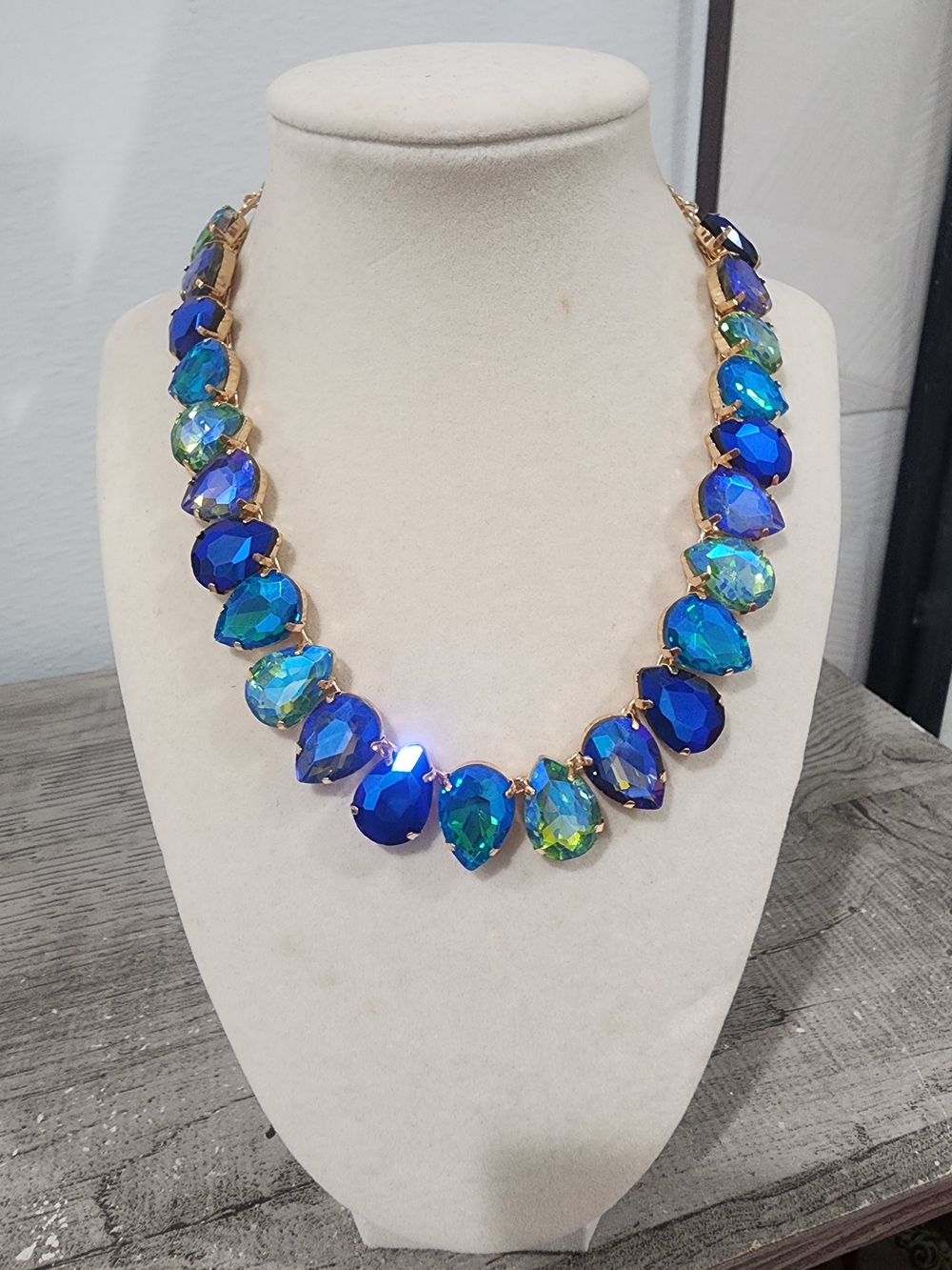 Mermaid Blue Teardrop Crystal Statement Necklace